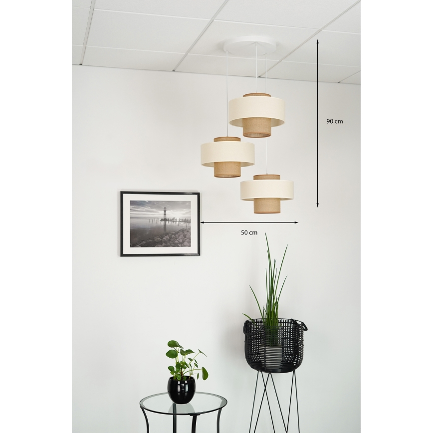 Brilagi - Lestenec na vrvici DALLAS 3xE27/15W/230V rjava/krem barva/bela