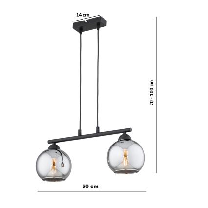 Brilagi - Lestenec na vrvici DIOR 2xE27/60W/230V črna/dimna siva