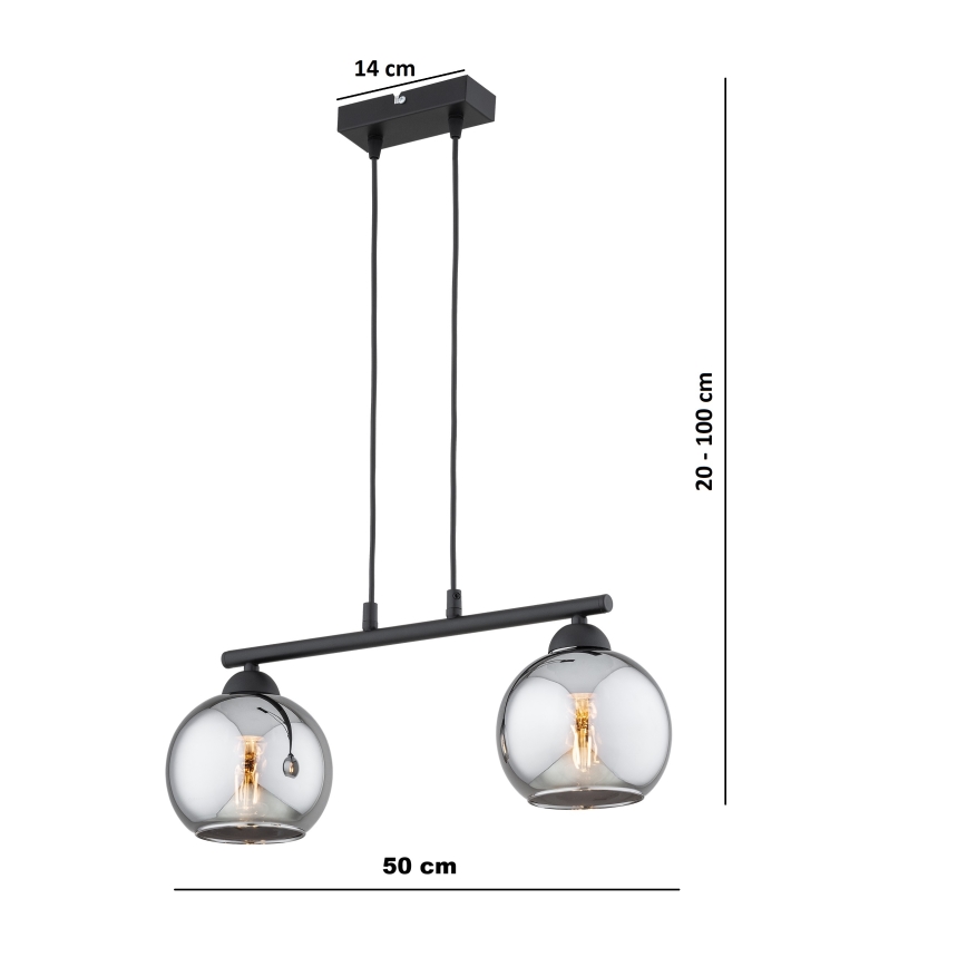 Brilagi - Lestenec na vrvici DIOR 2xE27/60W/230V črna/dimna siva