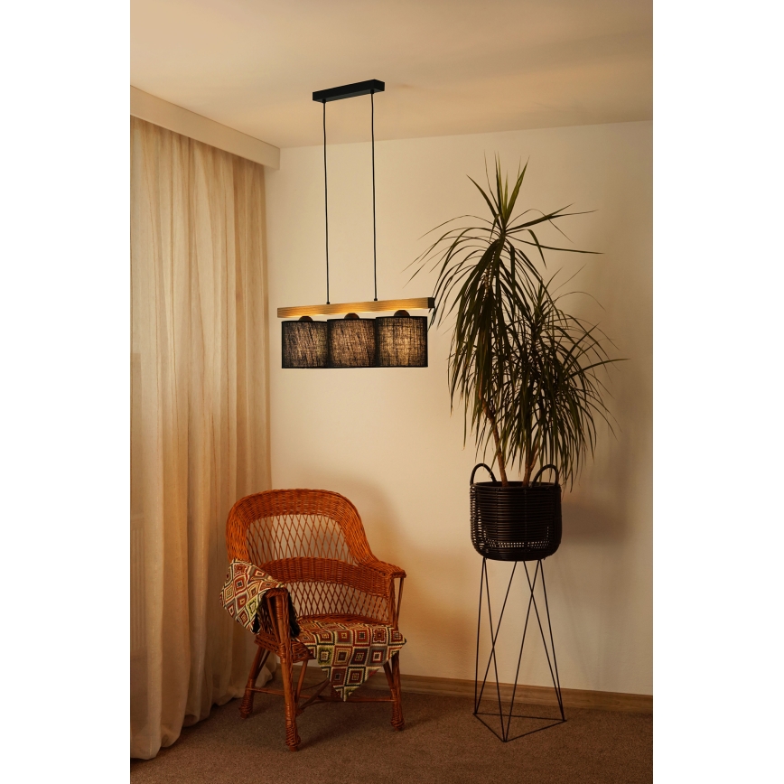 Brilagi - Lestenec na vrvici FOREST 3xE27/15W/230V bor/črna