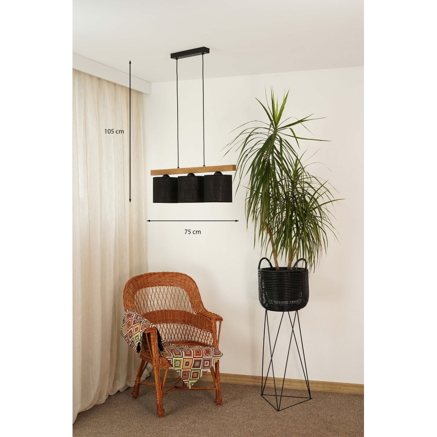 Brilagi - Lestenec na vrvici FOREST 3xE27/15W/230V bor/črna
