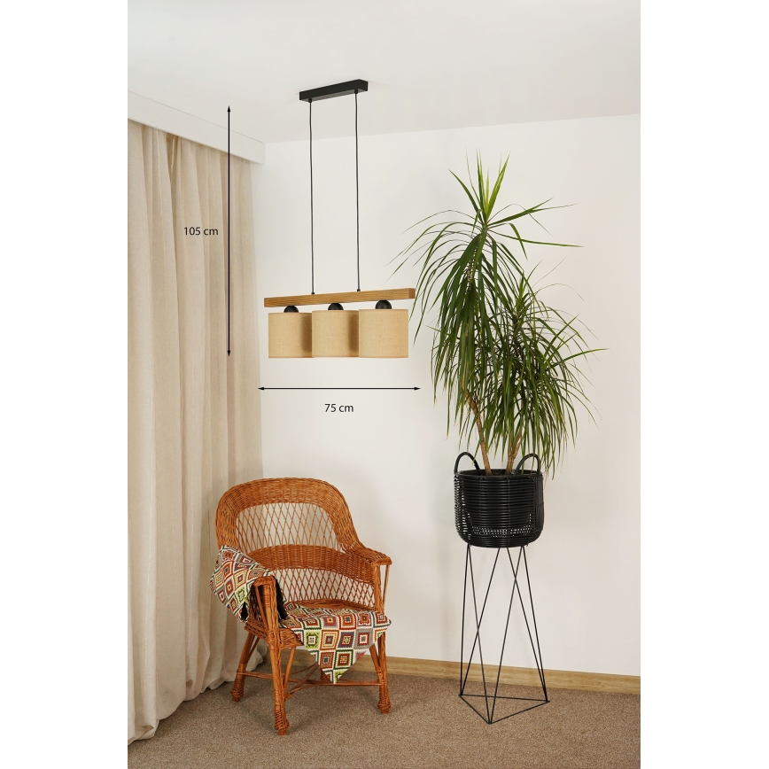 Brilagi - Lestenec na vrvici FOREST 3xE27/15W/230V bor/rjava/črna