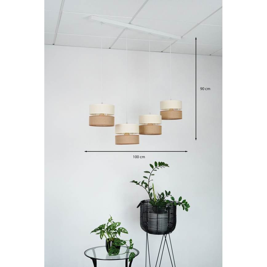 Brilagi - Lestenec na vrvici ROYAL YUTE 4xE27/15W/230V bež/krem barva/bela