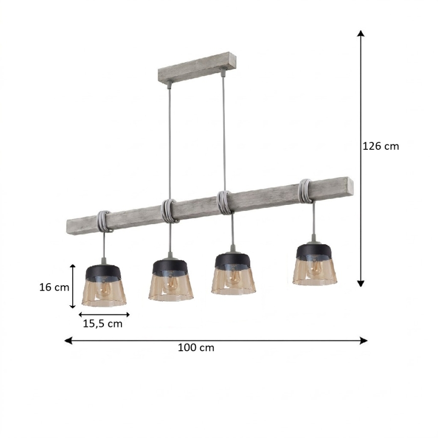 BRILAGI - Lestenec na kablu WOOD GLASS 4xE27/60W/230V borovica/siva/dimno rjava