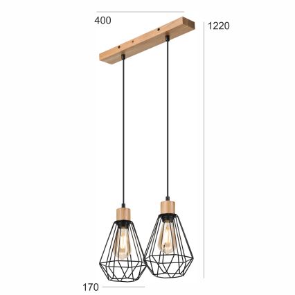 Brilagi - Lestenec na vrvici WOODY BASKET 2xE27/60W/230V hrast