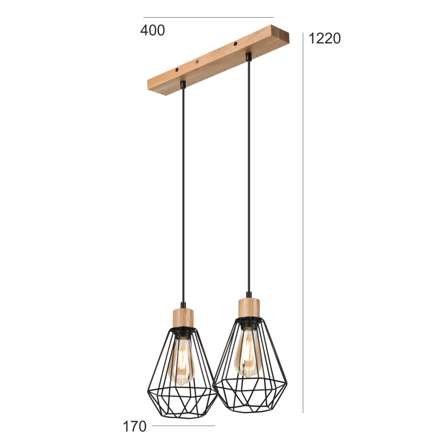 Brilagi - Lestenec na vrvici WOODY BASKET 2xE27/60W/230V hrast