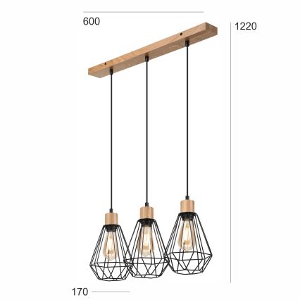 Brilagi - Lestenec na vrvici WOODY BASKET 3xE27/60W/230V hrast