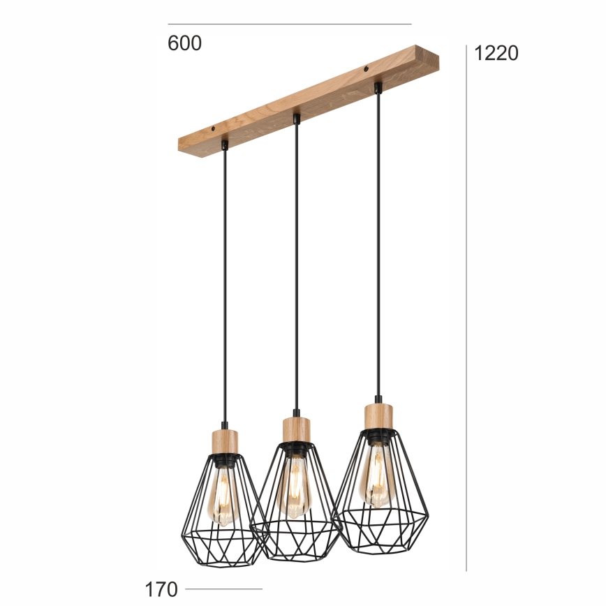 Brilagi - Lestenec na vrvici WOODY BASKET 3xE27/60W/230V hrast
