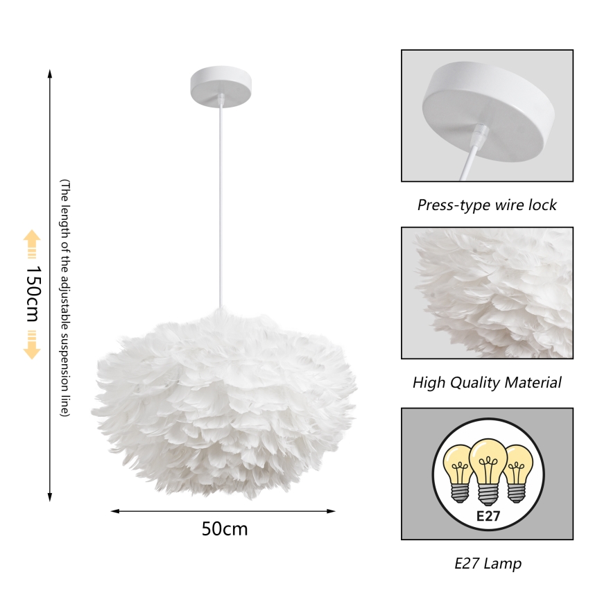 Brilagi - Lestenec na žici FEATHER 3xE27/40W/230V premer 50 cm bela