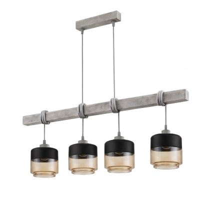 BRILAGI - Viseča svetilka na kablu WOOD GLASS 4xE27/60W/230V borovica/siva/dimno rjava