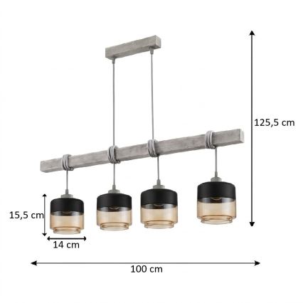 BRILAGI - Viseča svetilka na kablu WOOD GLASS 4xE27/60W/230V borovica/siva/dimno rjava