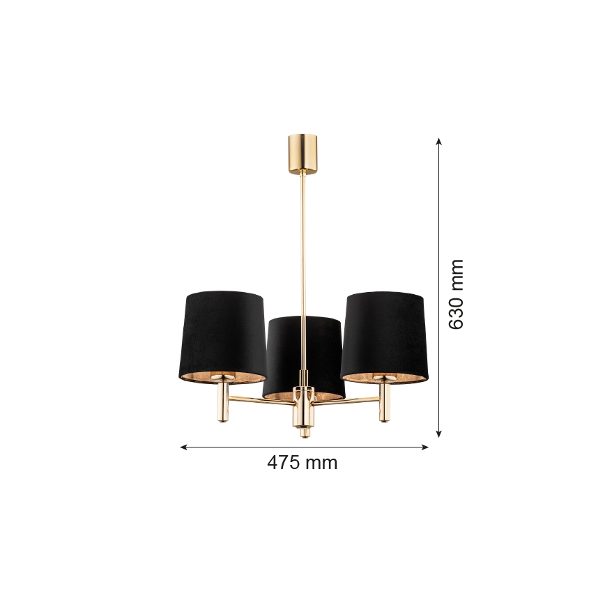 Brilagi - Lestenec s palico MONTE 3xE27/60W/230V črna/zlata