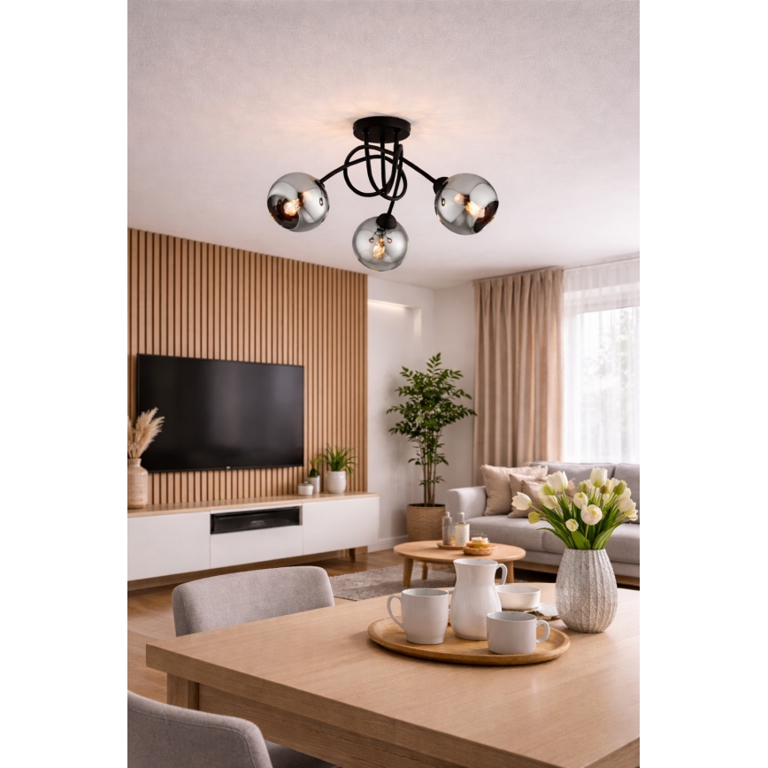 Brilagi - Nadometni lestenec DIOR 3xE27/60W/230V črna/dimno siva