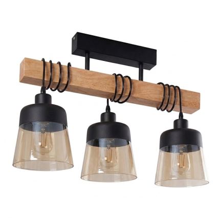 Brilagi - Stropni lestenec WOOD GLASS 3xE27/60W/230V borovica/črna/dimno rjava