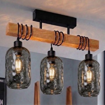 Brilagi - Nadometni lestenec WOOD GLASS 3xE27/60W/230V borovica/črna/dimno siva