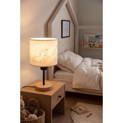 Brilagi - Otroška namizna svetilka BOBO WOOD 1xE27/25W/230V hrast/črna/bela/enorogi