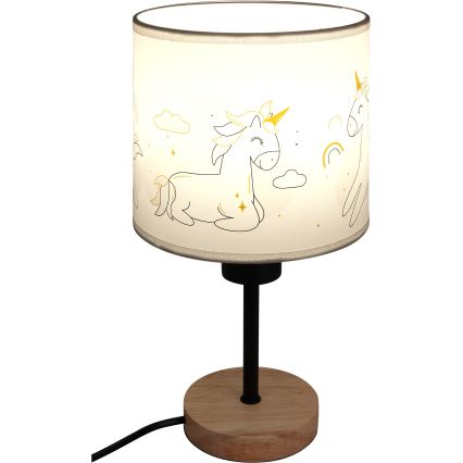 Brilagi - Otroška namizna svetilka BOBO WOOD 1xE27/25W/230V hrast/črna/bela/enorogi