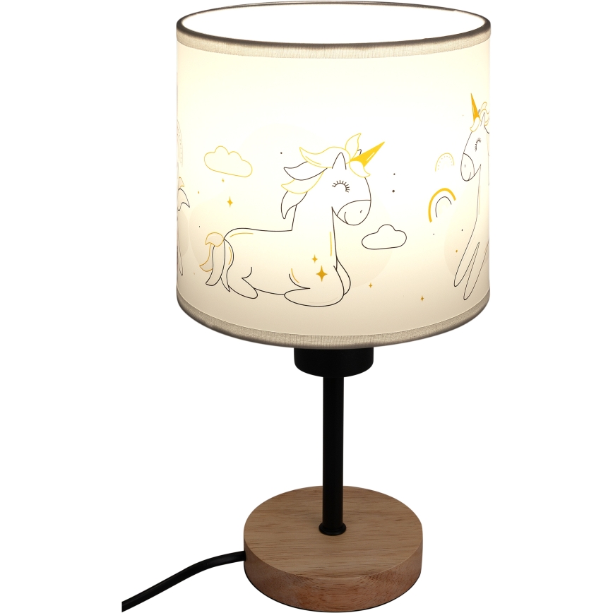 Brilagi - Otroška namizna svetilka BOBO WOOD 1xE27/25W/230V hrast/črna/bela/enorogi