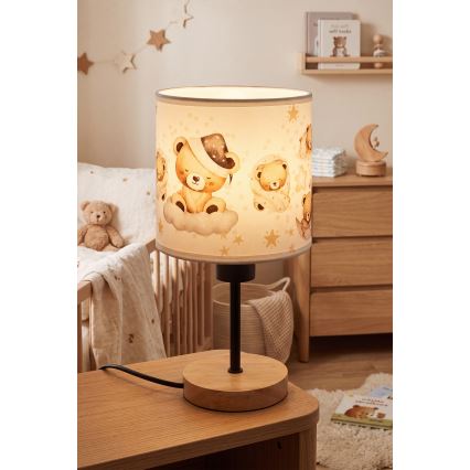 Brilagi - Otroška namizna svetilka BOBO WOOD 1xE27/25W/230V hrast/črna/bela/medvedki