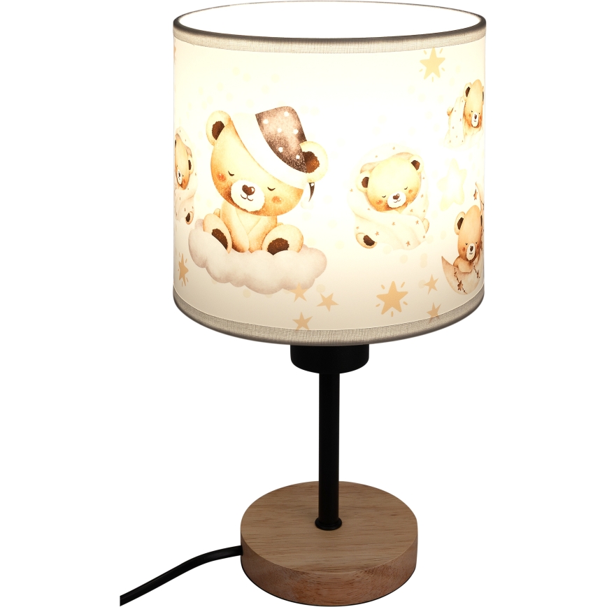 Brilagi - Otroška namizna svetilka BOBO WOOD 1xE27/25W/230V hrast/črna/bela/medvedki