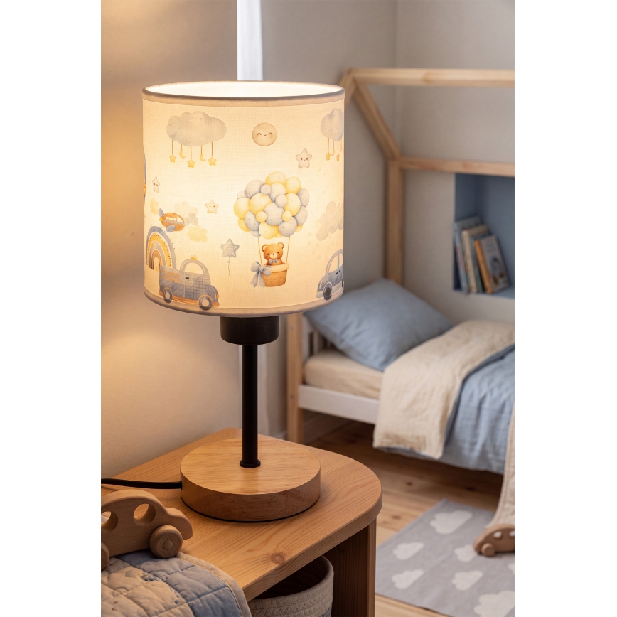 Brilagi - Otroška namizna svetilka BOBO WOOD 1xE27/25W/230V hrast/črna/bela/modra/medvedki