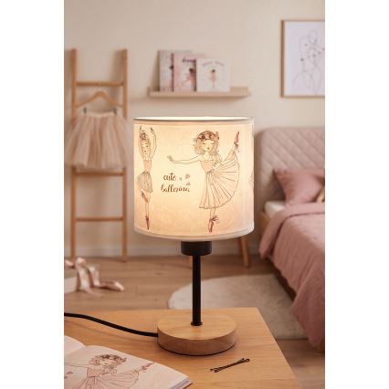 Brilagi - Otroška namizna svetilka BOBO WOOD 1xE27/25W/230V hrast/črna/bela/roza/baletke
