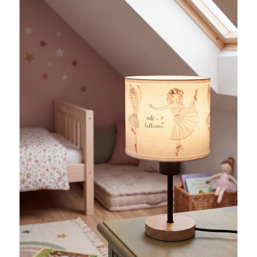 Brilagi - Otroška namizna svetilka BOBO WOOD 1xE27/25W/230V hrast/črna/bela/roza/baletke