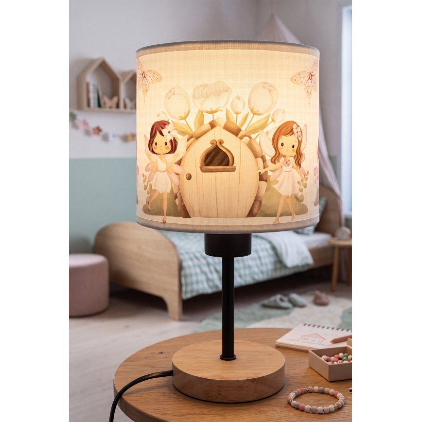 Brilagi - Otroška namizna svetilka BOBO WOOD 1xE27/25W/230V hrast/črna/bela/rožnata/vile