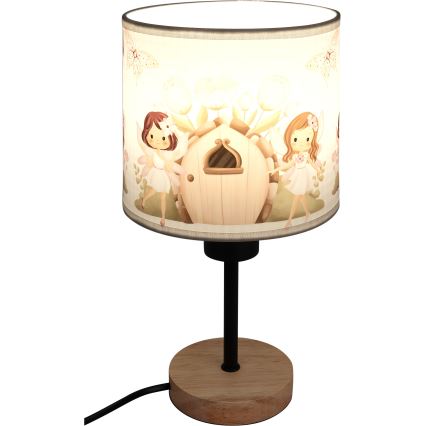 Brilagi - Otroška namizna svetilka BOBO WOOD 1xE27/25W/230V hrast/črna/bela/rožnata/vile