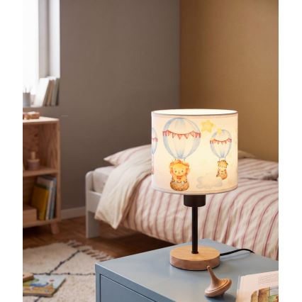 Brilagi - Otroška namizna svetilka BOBO WOOD 1xE27/25W/230V hrast/črna/bela/z živalskimi motivi