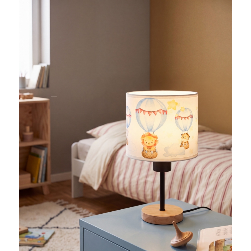 Brilagi - Otroška namizna svetilka BOBO WOOD 1xE27/25W/230V hrast/črna/bela/z živalskimi motivi