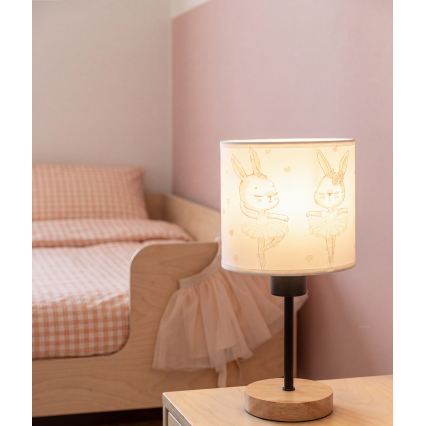 Brilagi - Otroška namizna svetilka BOBO WOOD 1xE27/25W/230V hrast/črna/bela/zajčki