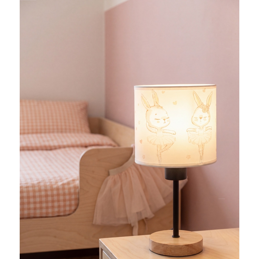 Brilagi - Otroška namizna svetilka BOBO WOOD 1xE27/25W/230V hrast/črna/bela/zajčki
