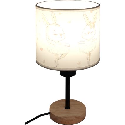 Brilagi - Otroška namizna svetilka BOBO WOOD 1xE27/25W/230V hrast/črna/bela/zajčki
