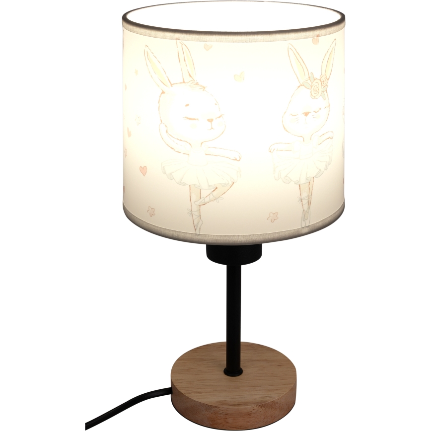 Brilagi - Otroška namizna svetilka BOBO WOOD 1xE27/25W/230V hrast/črna/bela/zajčki