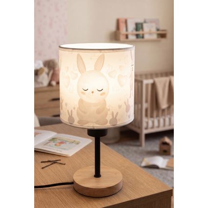 Brilagi - Otroška namizna svetilka BOBO WOOD 1xE27/25W/230V hrast/črna/bela/zajčki