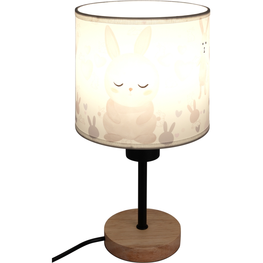 Brilagi - Otroška namizna svetilka BOBO WOOD 1xE27/25W/230V hrast/črna/bela/zajčki