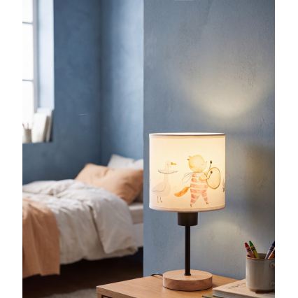 Brilagi - Otroška namizna svetilka BOBO WOOD 1xE27/25W/230V hrast/črna/bela/živalski motivi