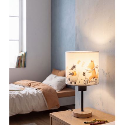 Brilagi - Otroška namizna svetilka BOBO WOOD 1xE27/25W/230V hrast/črna/bela/živalski motiv