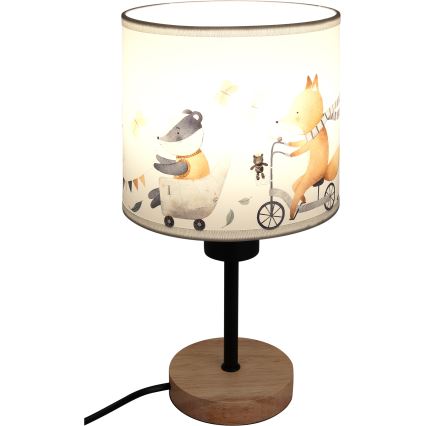 Brilagi - Otroška namizna svetilka BOBO WOOD 1xE27/25W/230V hrast/črna/bela/živalski motiv