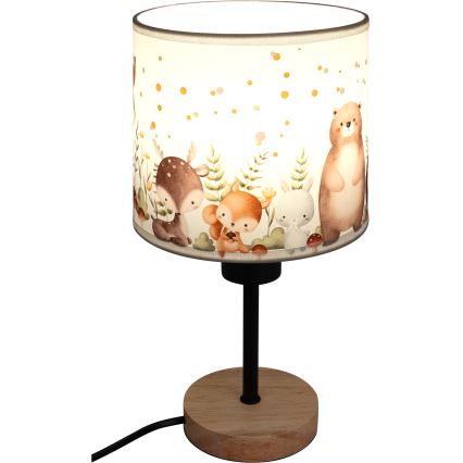 Brilagi - Otroška namizna svetilka BOBO WOOD 1xE27/25W/230V hrast/črna/bela/živalski motiv