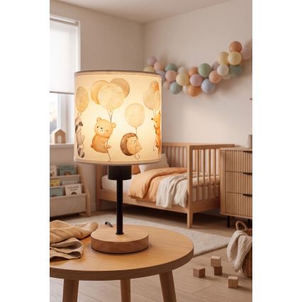 Brilagi - Otroška namizna svetilka BOBO WOOD 1xE27/25W/230V hrast/črna/bela/živalski motivi