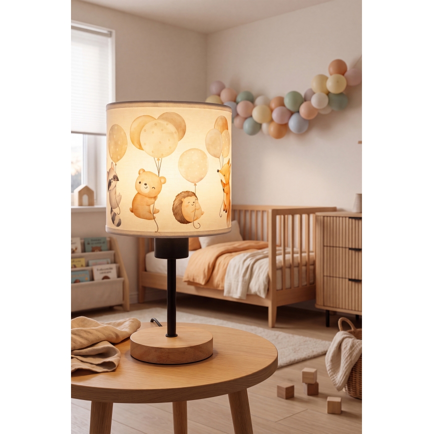 Brilagi - Otroška namizna svetilka BOBO WOOD 1xE27/25W/230V hrast/črna/bela/živalski motivi