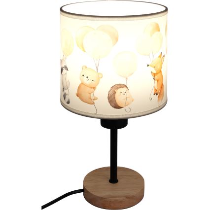 Brilagi - Otroška namizna svetilka BOBO WOOD 1xE27/25W/230V hrast/črna/bela/živalski motivi