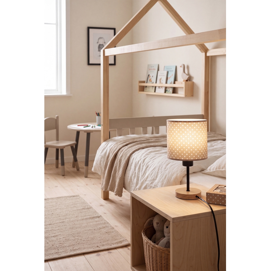 Brilagi - Otroška namizna svetilka BOBO WOOD 1xE27/25W/230V hrast/črna/bež/pikice