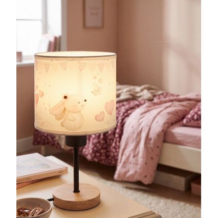 Brilagi - Otroška namizna lučka BOBO WOOD 1xE27/25W/230V hrast/črna/kremna/zajčki
