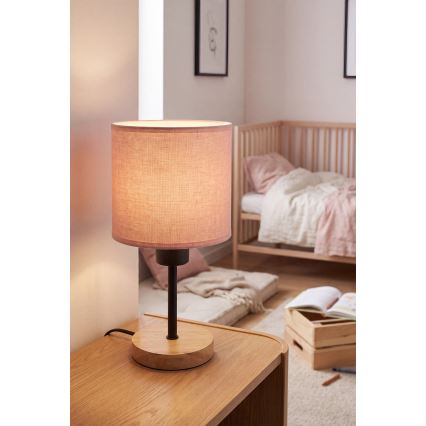 Brilagi - Otroška namizna svetilka BOBO WOOD 1xE27/25W/230V hrast/črna/rožnata