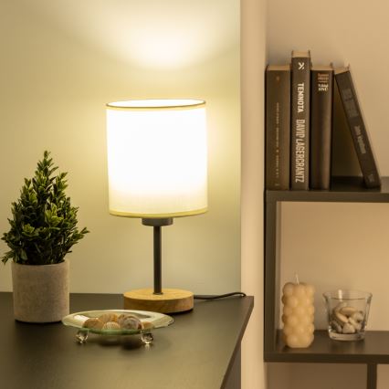 Brilagi - Namizna svetilka NUBILA WOOD 1xE27/25W/230V hrast/črna/krem barva