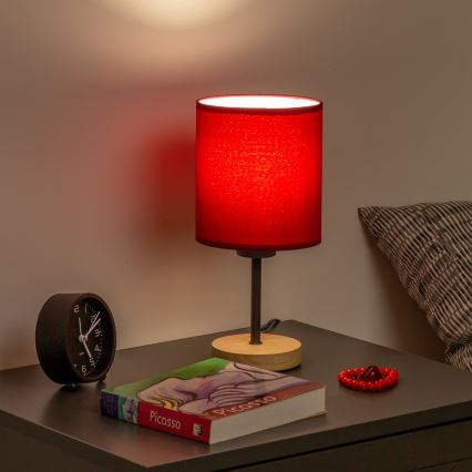 Brilagi - Namizna svetilka NUBILA WOOD 1xE27/25W/230V hrast/Pompejanec rdeča