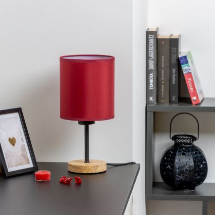 Brilagi - Namizna svetilka NUBILA WOOD 1xE27/25W/230V hrast/Pompejanec rdeča